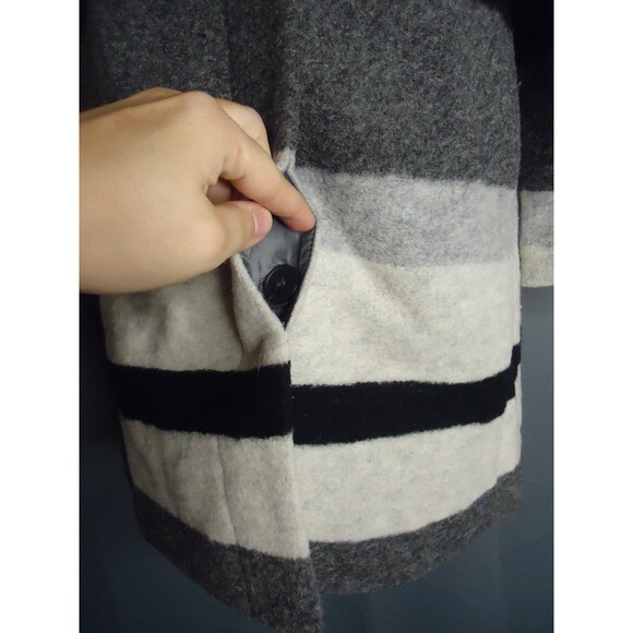Talbots Color Block Wool Blend Longline Cardigan Coat Petite Black White Grey - Picture 3 of 9